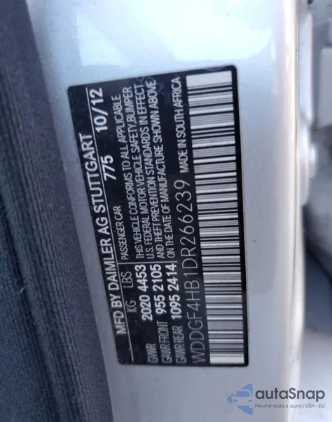 2013 Mercedes-Benz C 250 из США, поврежденный, VIN WDDGF4HB1DR266239